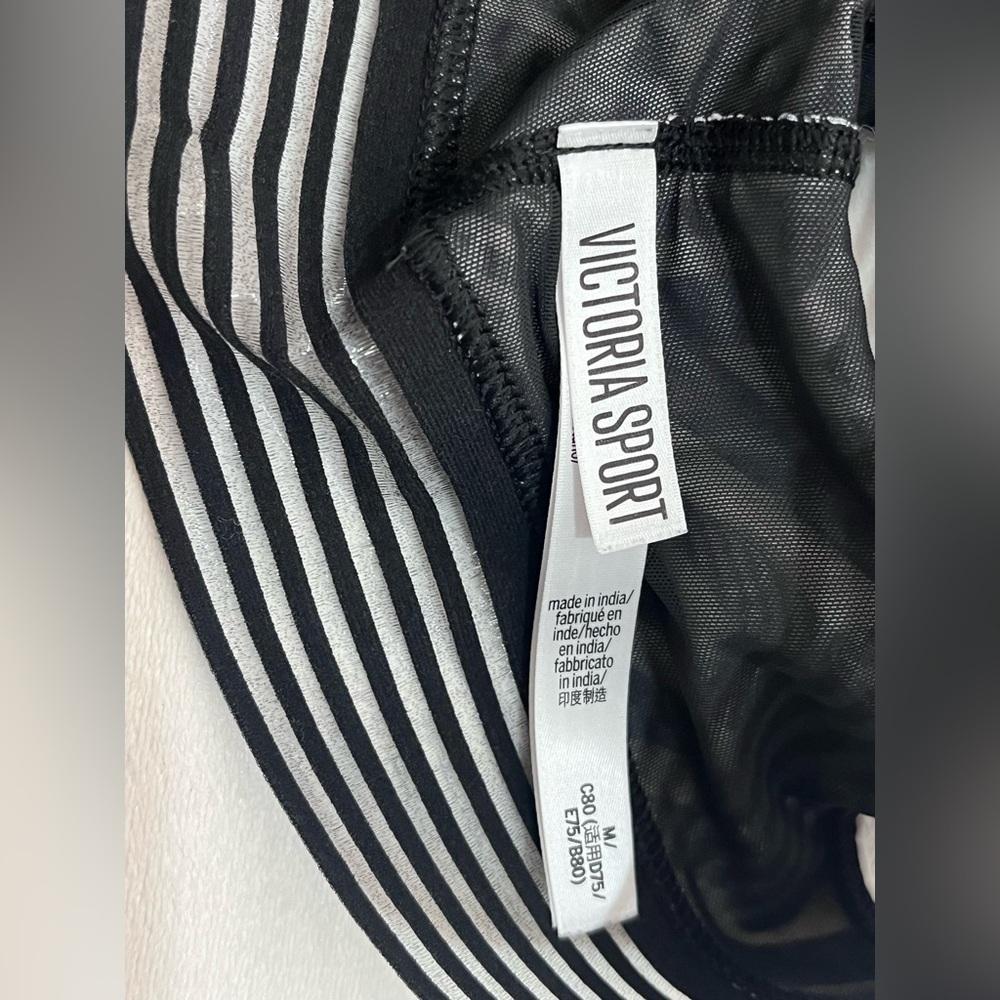 Victoria Sport Secret Black & White Geometric Striped Halter Sports Bra Medium - Picture 13 of 16